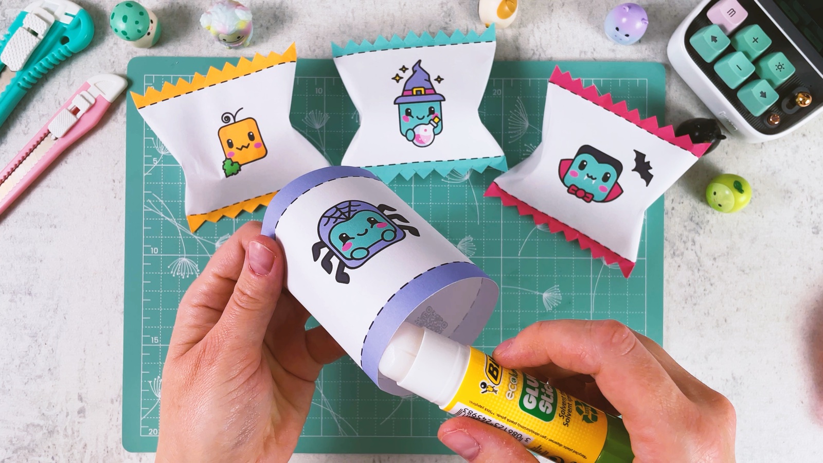 Putting glue inside the tube along the purple band at one end
