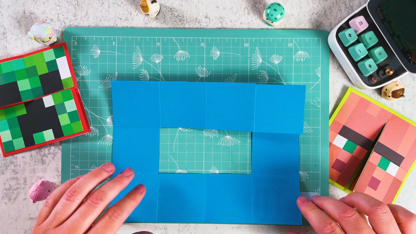 The blue frame folded into a long rectangle with a small window in the middle