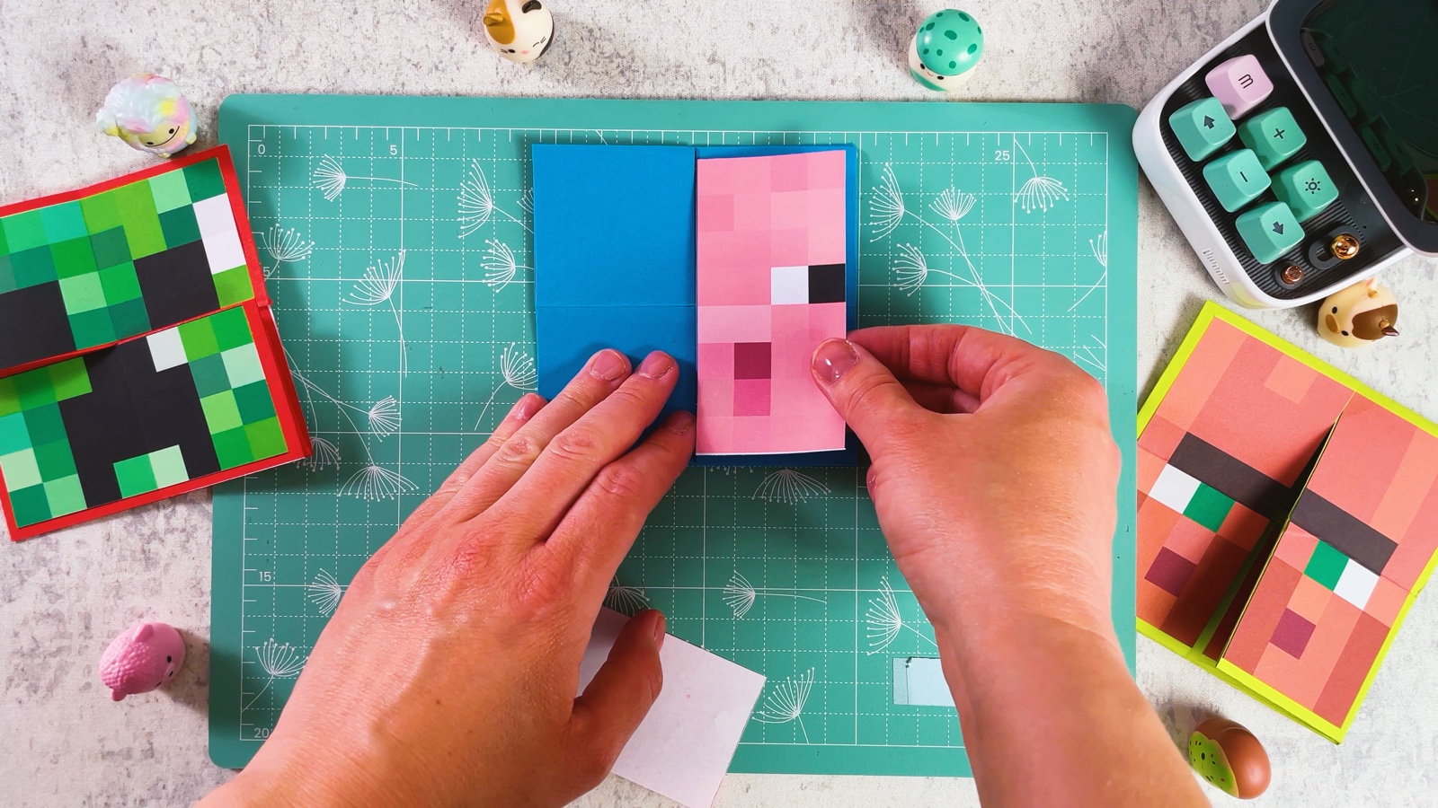 Pressing the right half of the Pig face onto the blue square