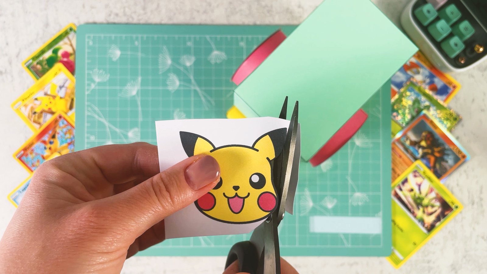 Cutting out the printed Pikachu face